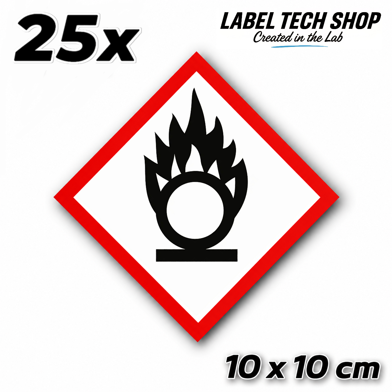 GHS03 Oxidizing Hazard Sticker Chemical Hazard Symbol Dangerous Goods Chemistry Laboratory Label according to CLP / GHS Occupational Safety