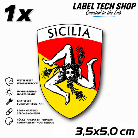 Sizilien Aufkleber Adesivo Siciliano Sicilia Sicily Sticker Flagge Wappen Emblem Auto Helm 3,5x5,0cm NR.017
