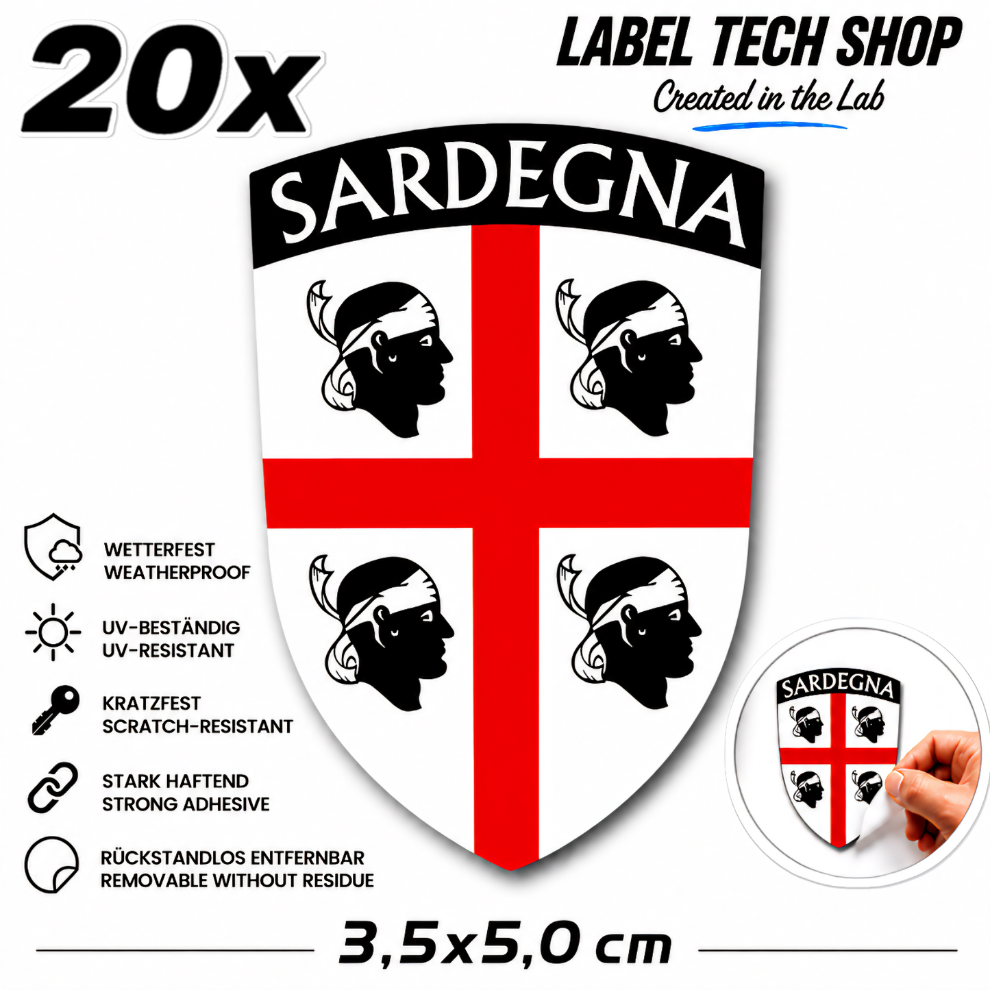 Sardegna Sardinien Sardinia Aufkleber Adesivo Sticker Quattro Mori Flagge Wappen Emblem Auto Helm 3,5x5,5cm NR.015