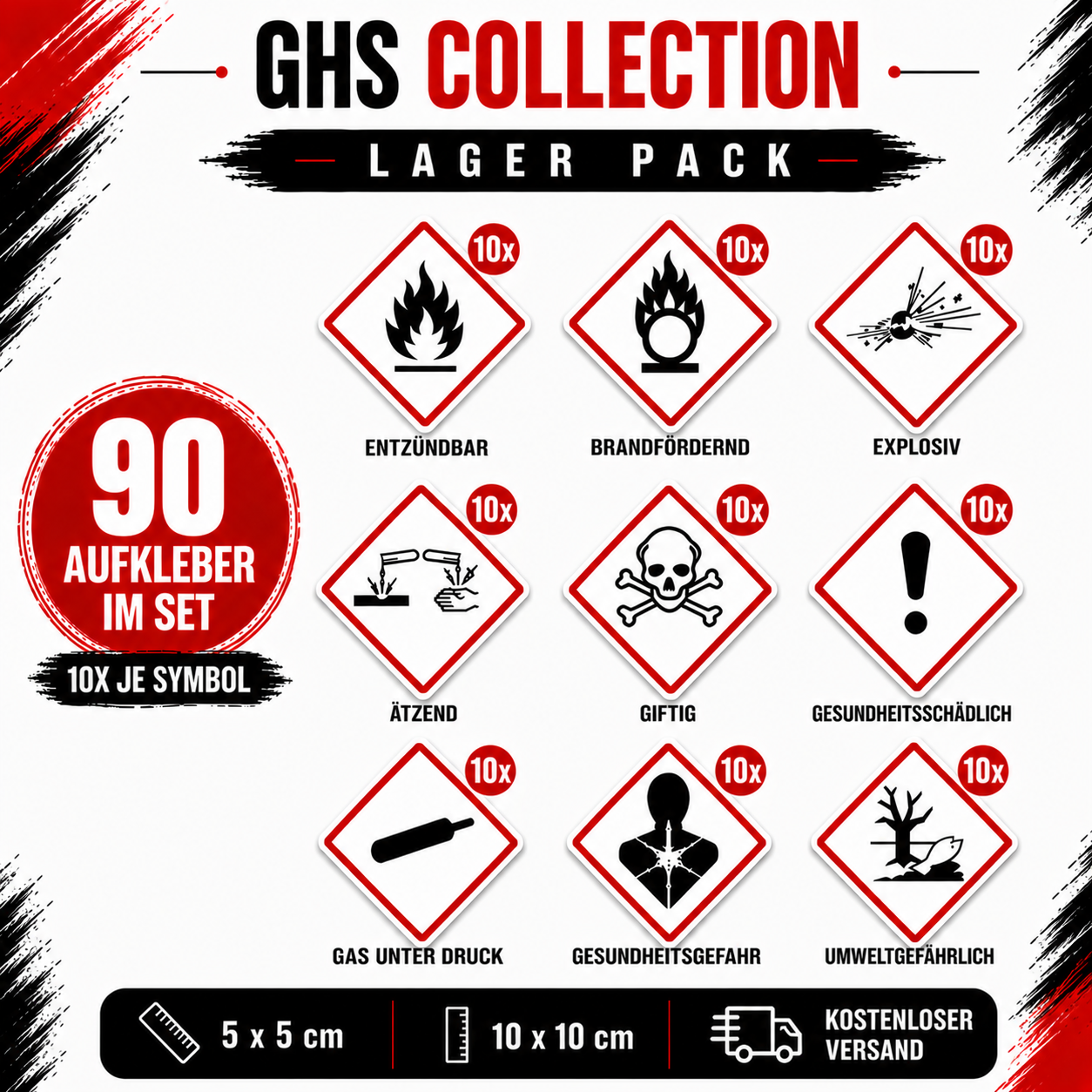 GHS Hazard Label Sticker Set | GHS Hazard Label Sticker Set – All 9 GHS Symbols | All 9 GHS Symbols