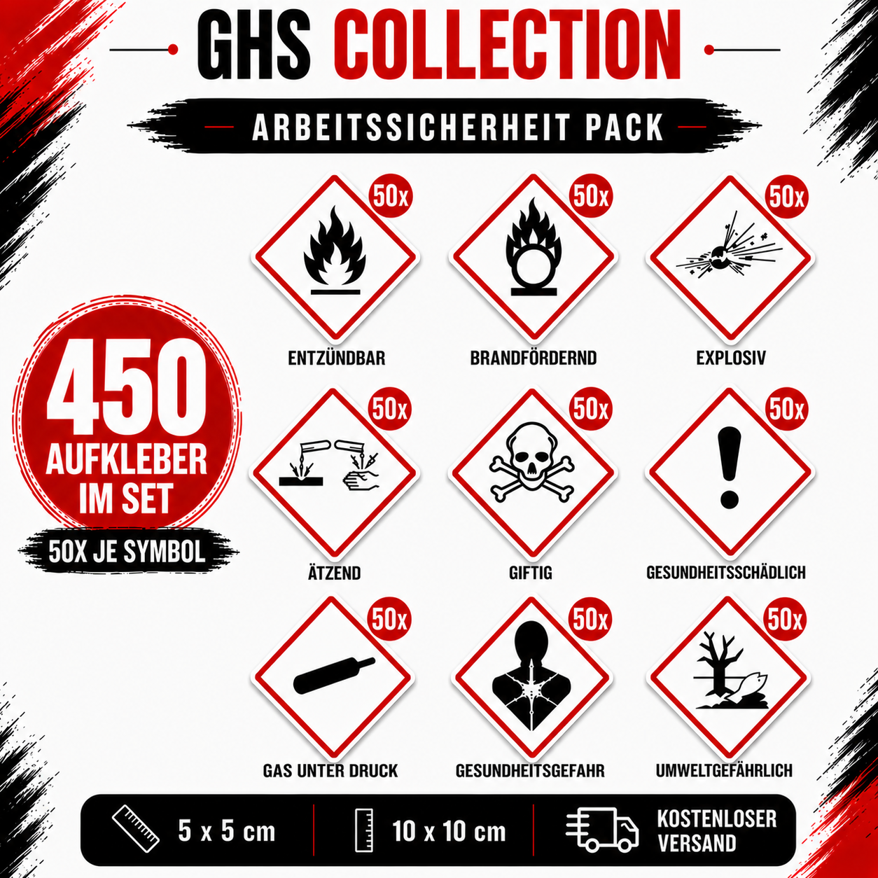 GHS Hazard Label Sticker Set | GHS Hazard Label Sticker Set – All 9 GHS Symbols | All 9 GHS Symbols