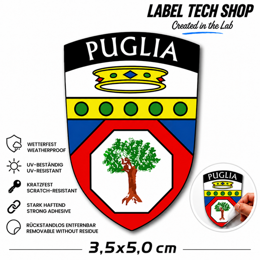 Apulien Puglia Pugliese Aufkleber Adesivo Sticker Bari Foggia Flagge Wappen Emblem Auto Helm 3,5x5,5cm NR.012