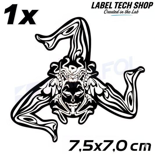 1x Sizilien Trinacria Aufkleber White Black – Sicilia Sicily Sticker 7,5x7,0cm (026)