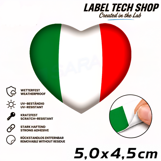 🇮🇹 Italien Aufkleber Herz Italian Sticker Heart Adesivo Cuore Italiano Bandiera Auto Helm 5,0x4,0cm NR.046