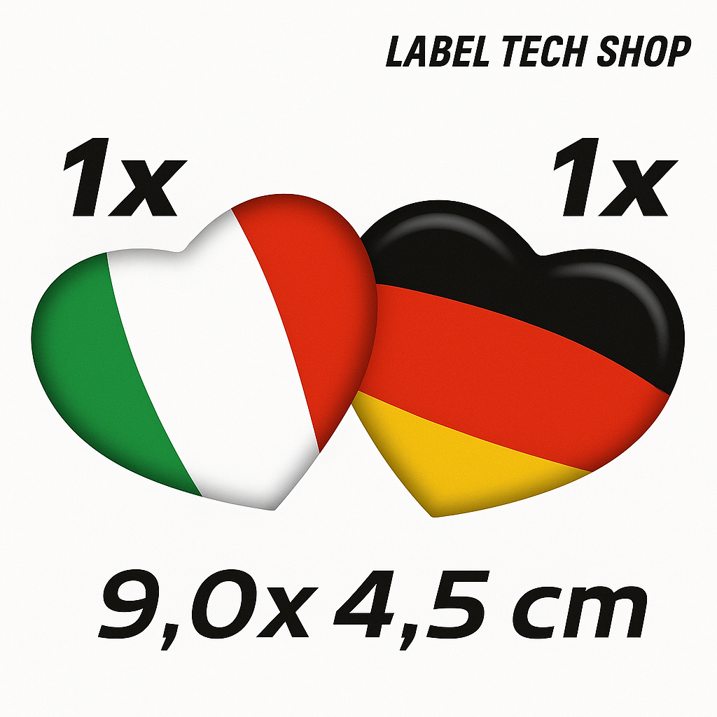 1x Italien & 1x Deutschland Aufkleber Herz 9×4,5cm Flagge Italien Adesivo Cuore Sticker 062
