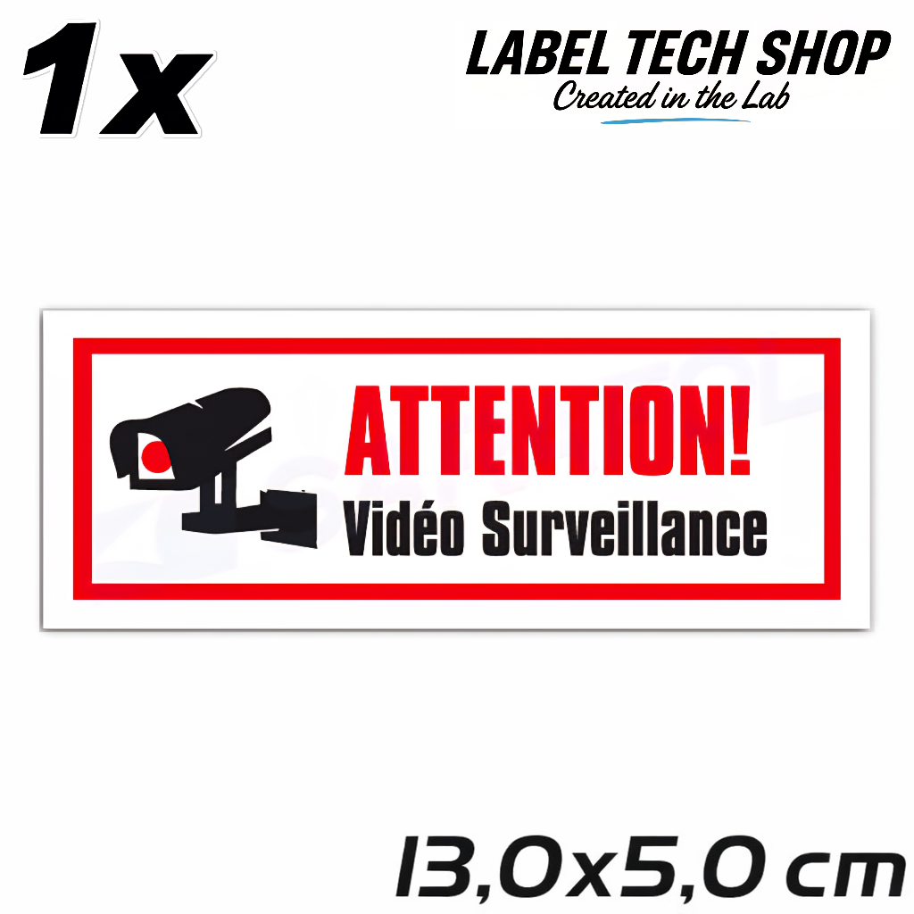Autocollant Vidéo Surveillance – Attention Caméra Sécurité – Sticker Surveillance – 13,0 × 5,0 cm (125)