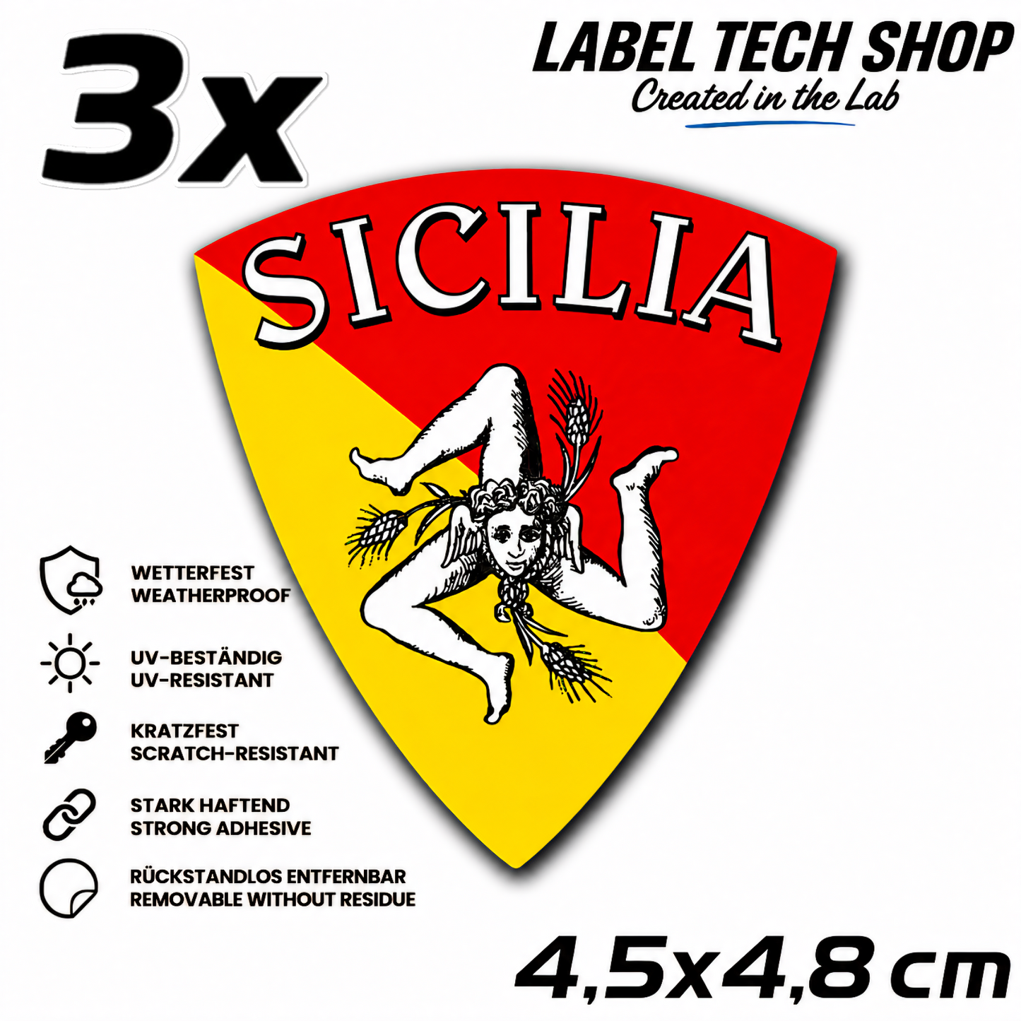 Sizilien Aufkleber Adesivo Siciliano Sicilia Sicily Sticker Flagge Wappen Emblem Auto Helm 4,5x4,8cm NR.019