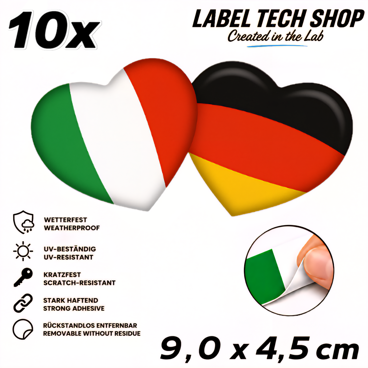 🇮🇹 🇩🇪 Italien Deutschland Aufkleber Herzen Italian German Sticker Heart Adesivo Cuore Italiano Germania 9,0x4,5 cm NR.062