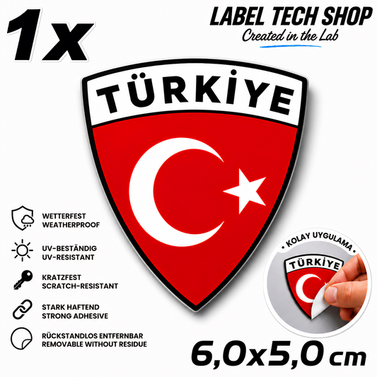 1x Turkey Sticker Türkiye Turkey Flag Coat of Arms Sticker 5.0x5.5cm (007)