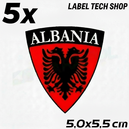 5x Albania Shqiponja Wappen Sticker – Albanien Flagge Emblem Aufkleber 5,0x5,5cm (004)