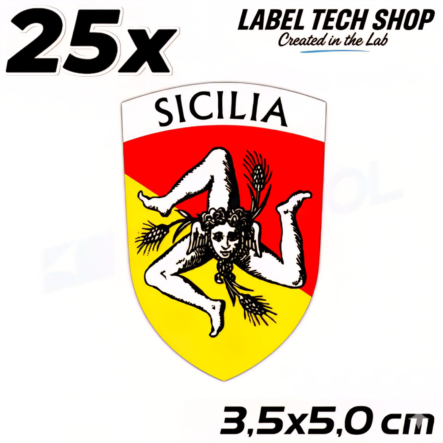 25x Sizilien Aufkleber – Sicilia Sicily Flagge Wappen Sticker 3,5x5,0cm (017)