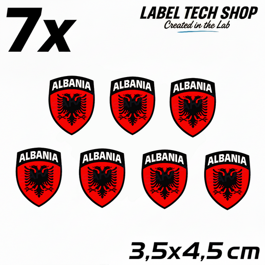 7x Albanien Aufkleber (Klein) Shqipëria Shqiponja  – Albania Flagge Emblem Wappen Sticker 3,5x4,5cm (103)