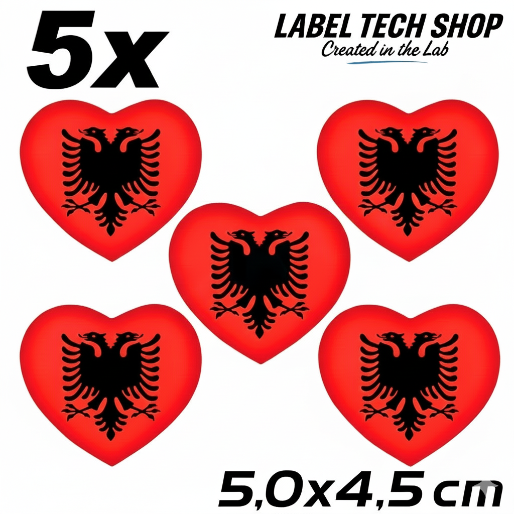5x Albania Shqiponja Herz Sticker – Albanien Flagge Heart Aufkleber 4,5x5,5cm (005)