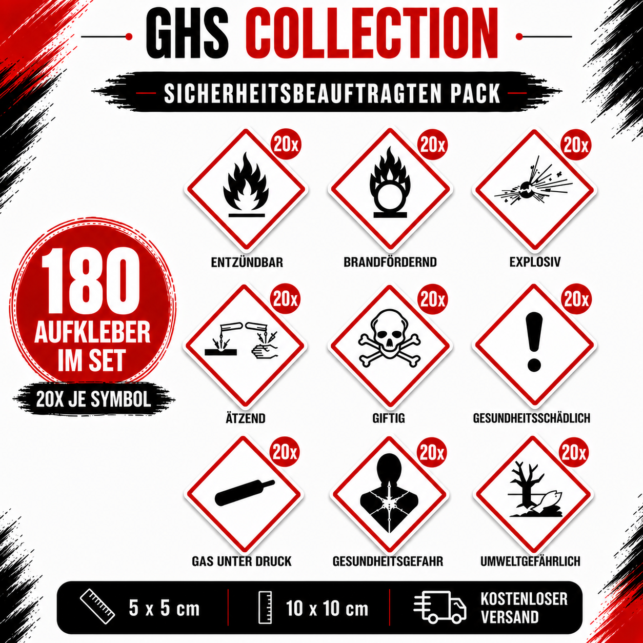 GHS Hazard Label Sticker Set | GHS Hazard Label Sticker Set – All 9 GHS Symbols | All 9 GHS Symbols