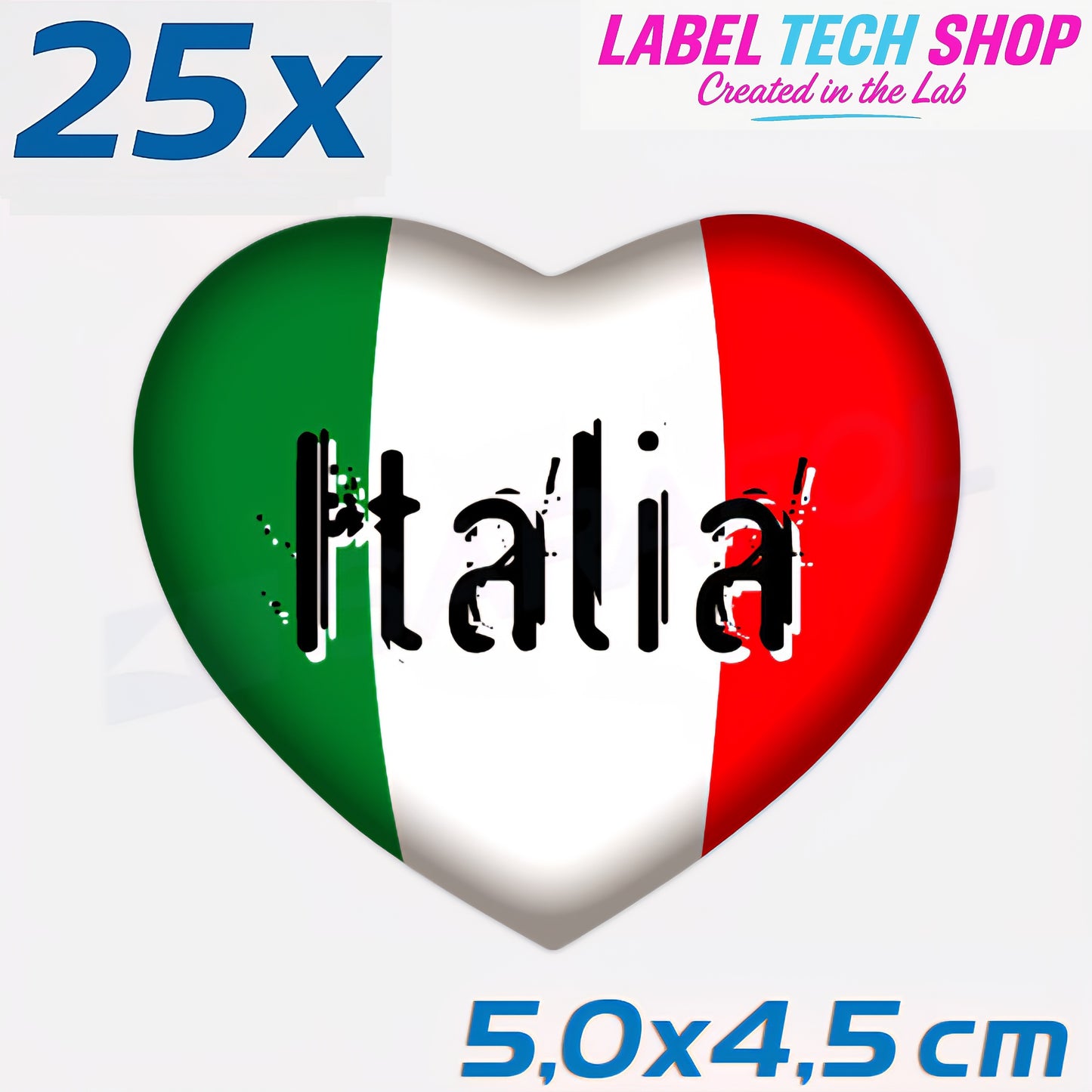 25x Italia/Italien Aufkleber Herz 5×4,5cm Flagge Italien Adesivo Cuore Sticker 060