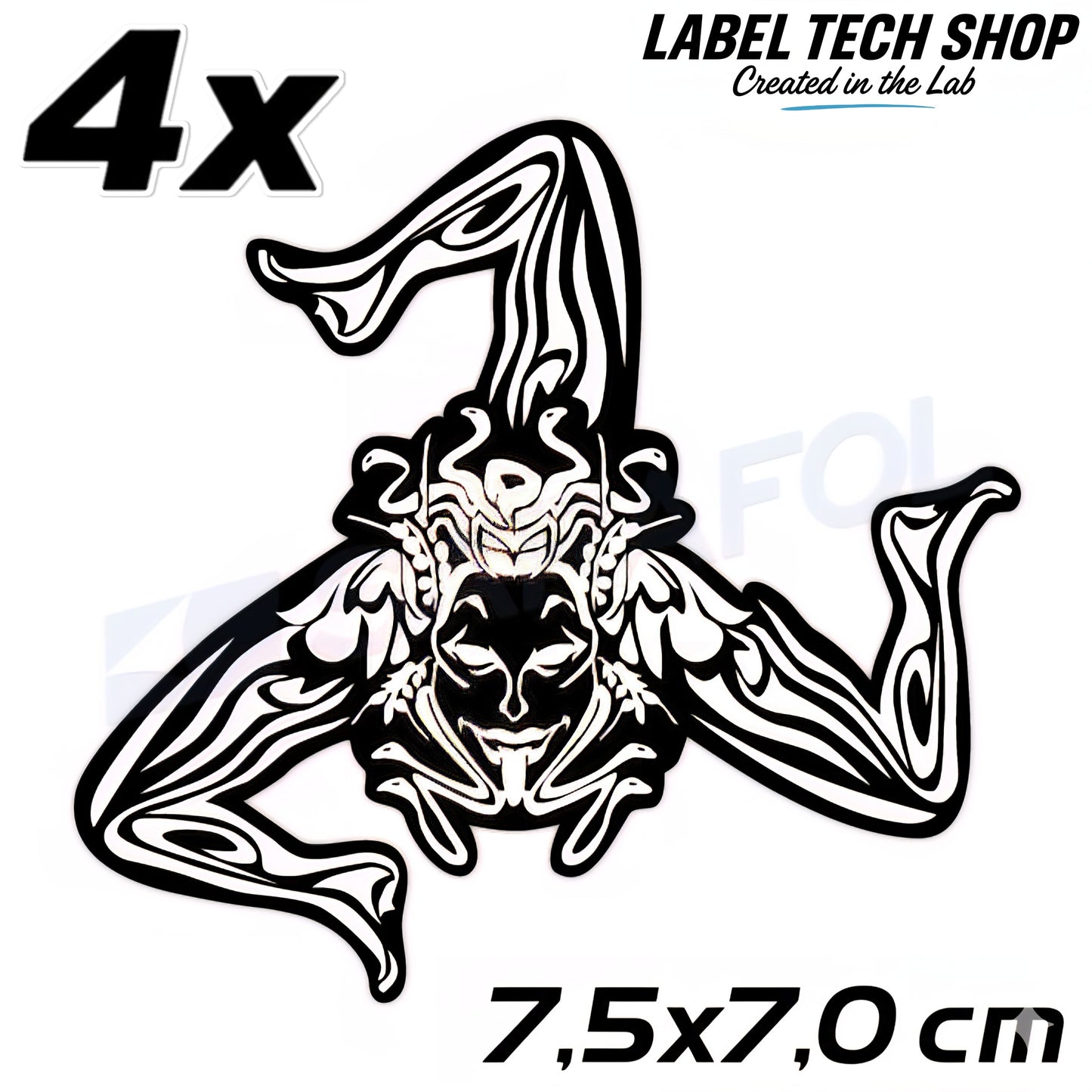 4x Sizilien Trinacria Aufkleber White Black – Sicilia Sicily Sticker 7,5x7,0cm (026)