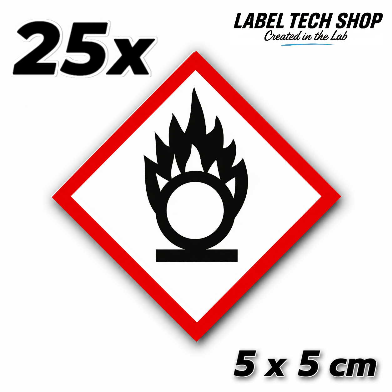 GHS03 Oxidizing Hazard Sticker Chemical Hazard Symbol Dangerous Goods Chemistry Laboratory Label according to CLP / GHS Occupational Safety