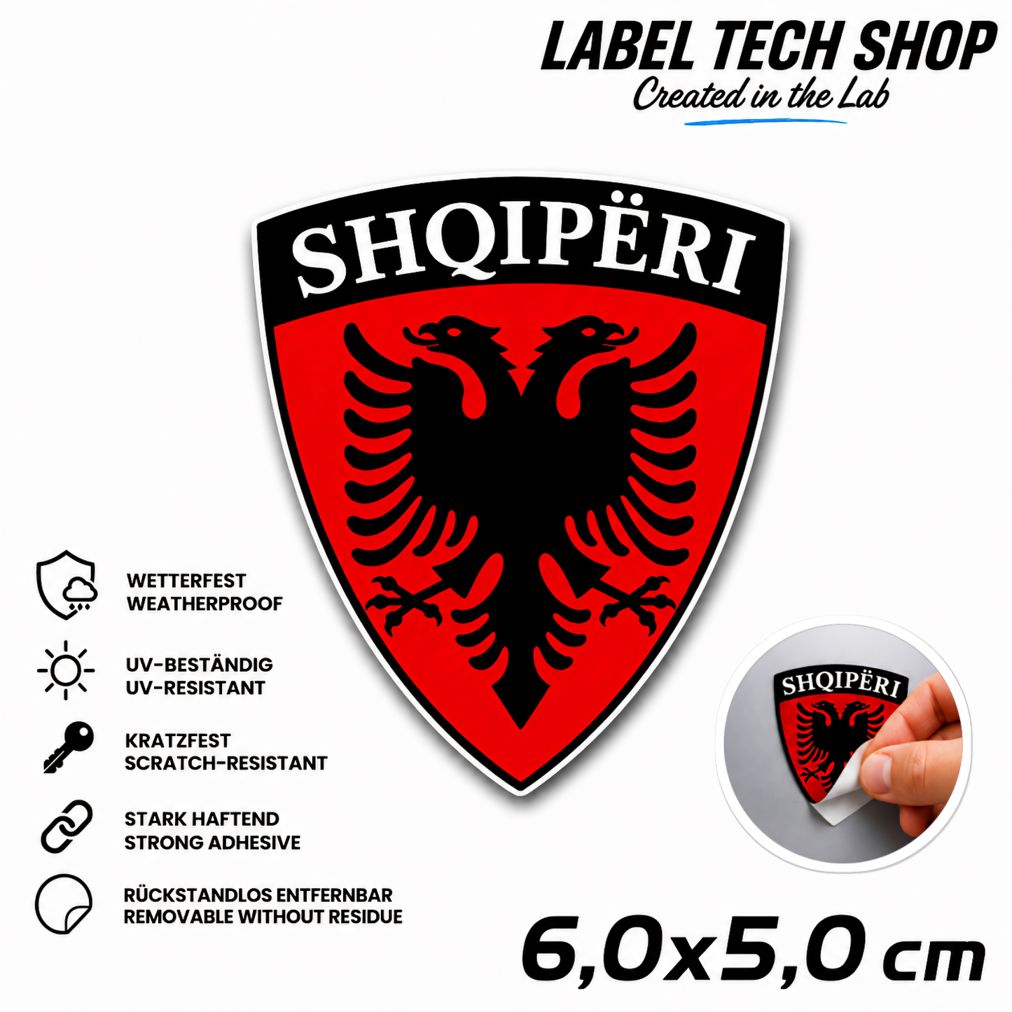 🇦🇱 Albania Sticker Shqiperia Eagle Coat of Arms Emblem Car Helmet 5.0x5.5cm NR.004