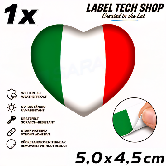 🇮🇹 Italien Aufkleber Herz Italian Sticker Heart Adesivo Cuore Italiano Bandiera Auto Helm 5,0x4,0cm NR.046