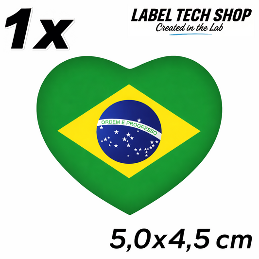 Brasilien Brasil Brazil Herz Aufkleber Sticker – Brazil Flag Heart Sticker – Auto Laptop Helm Geschenk – 5,0 × 4,5 cm (058)