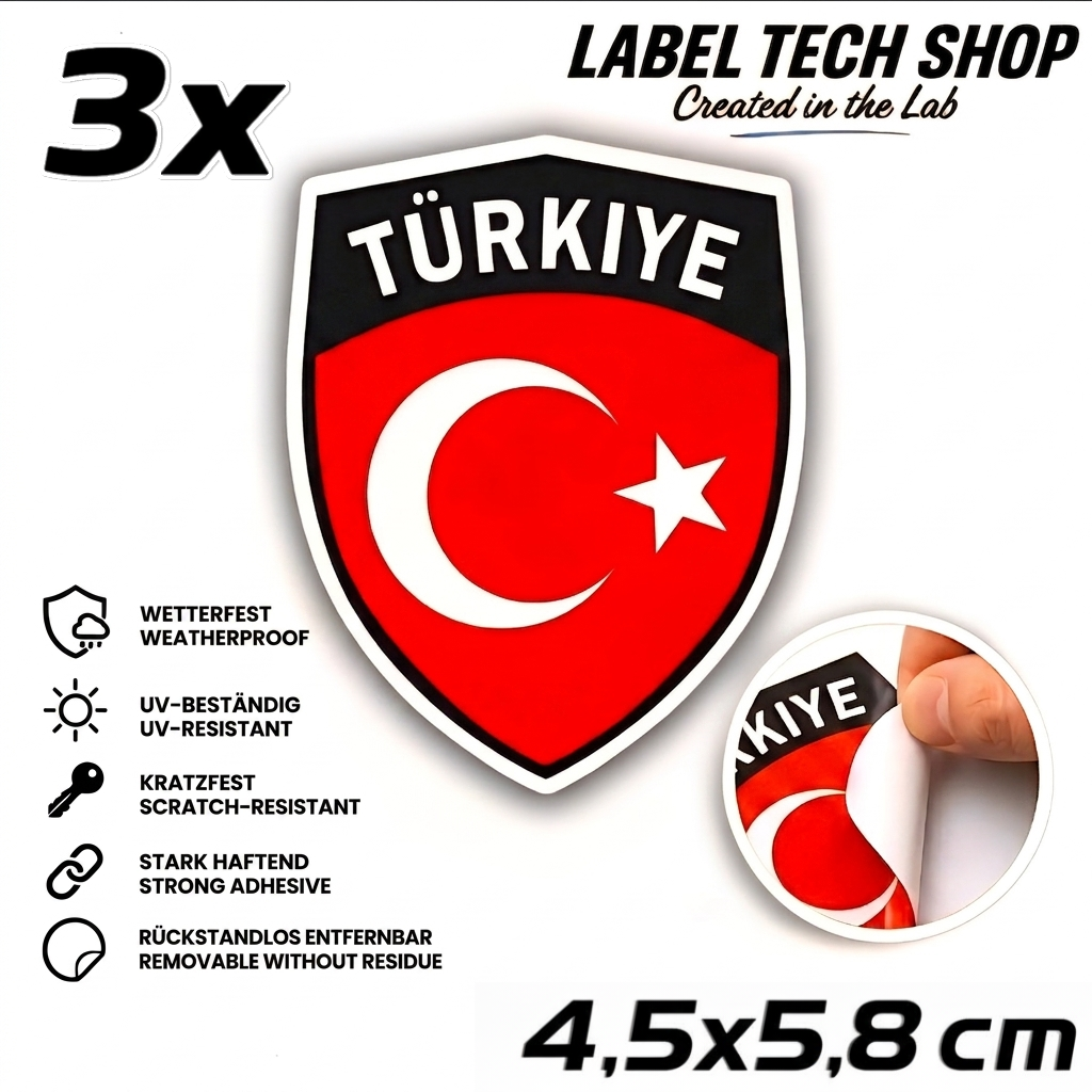 🇹🇷 Türkei Wappen Aufkleber Turkey Sticker Türkiye Çıkartma Wappen Auto Helm Motorrad 4,5x5,8cm NR.101