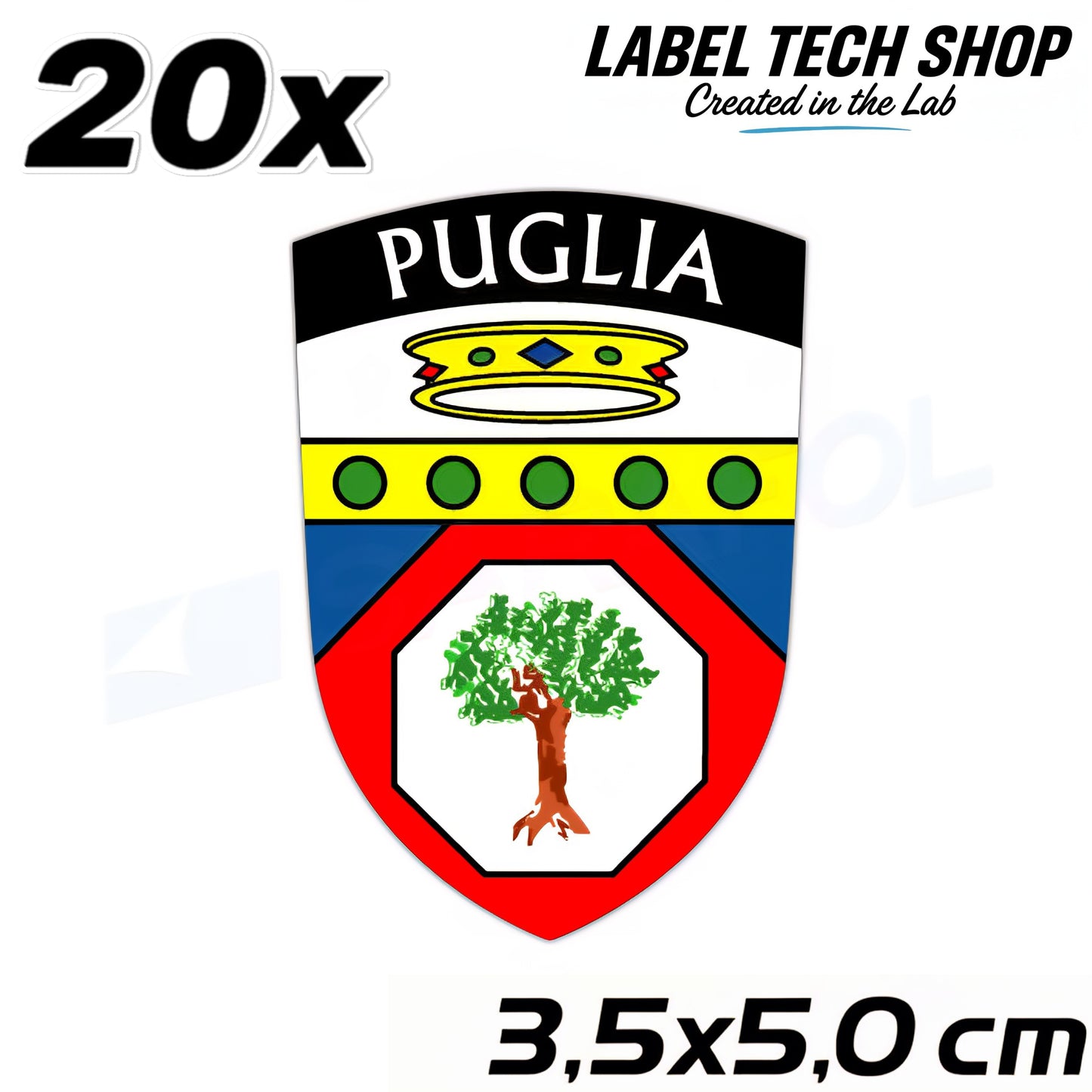 20x Apulien Aufkleber Puglia Adesivo Apulia Sticker Flagge Wappen 3,5x5,0cm (016)