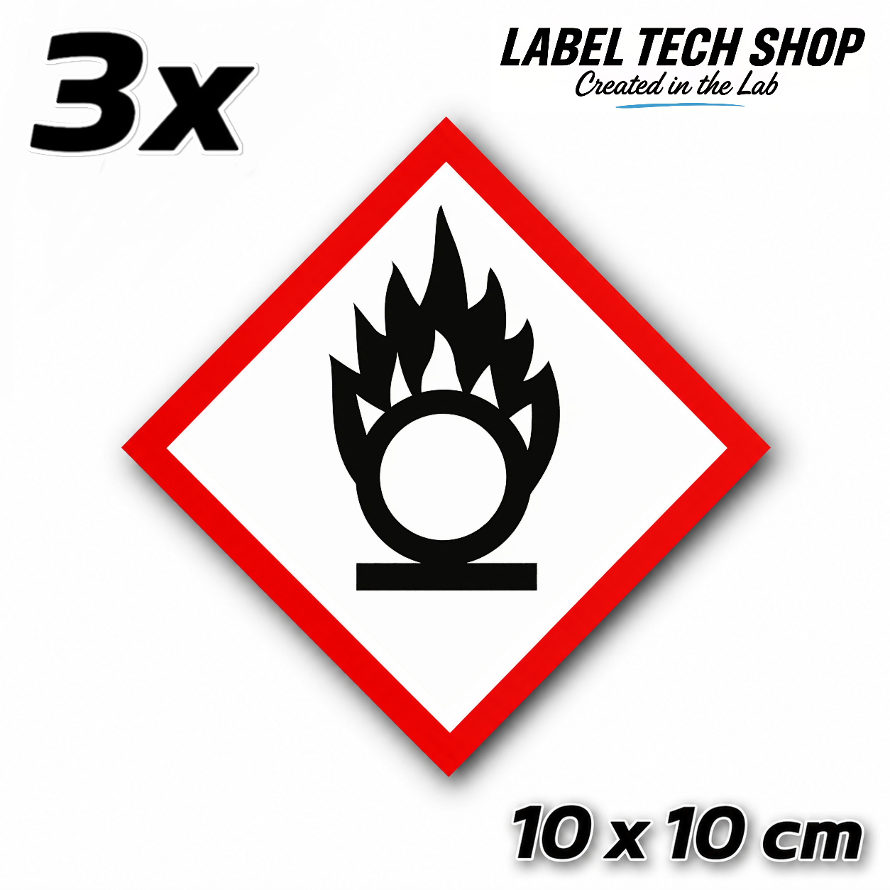 GHS03 Oxidizing Hazard Sticker Chemical Hazard Symbol Dangerous Goods Chemistry Laboratory Label according to CLP / GHS Occupational Safety