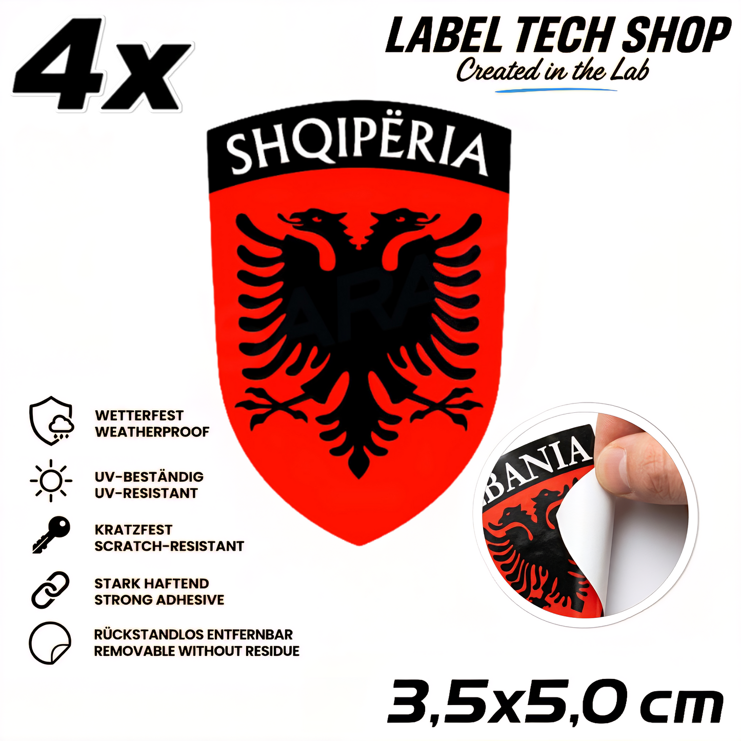 🇦🇱 Albanien Aufkleber Albania Sticker Shqiperia Adler Wappen Emblem Auto Helm 3,5x5,0cm NR.006
