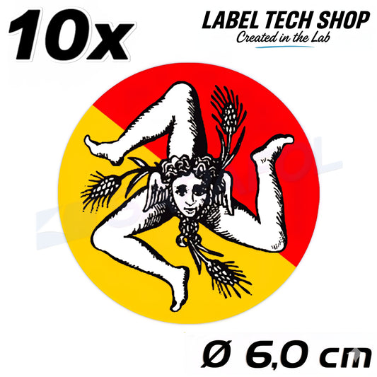 10x Sizilien Aufkleber – Sicilia Sicily Flagge Wappen Sticker Rund Ø 6 cm (029)