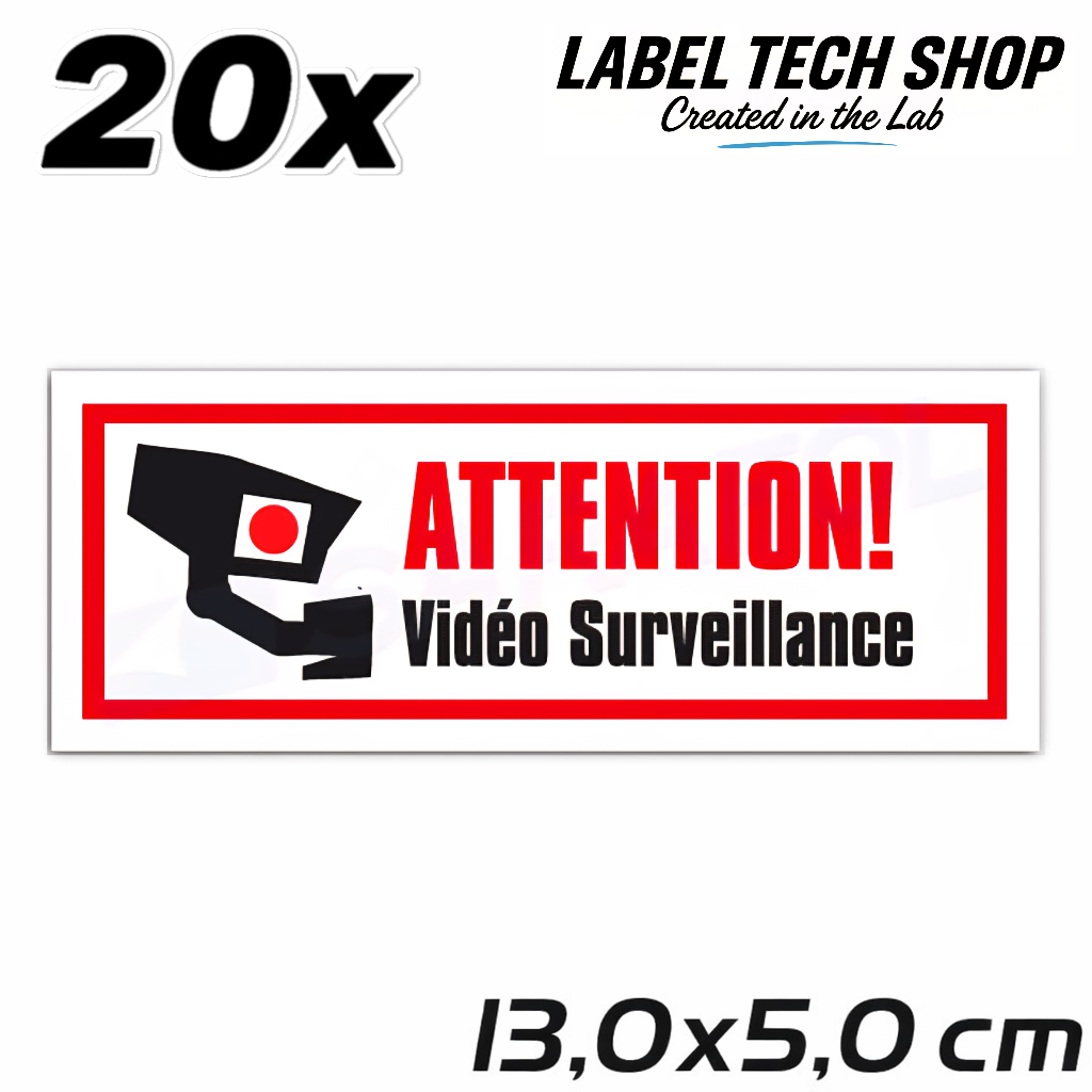 Autocollant Vidéo Surveillance – Attention Caméra Sécurité – Sticker Surveillance – 13,0 × 5,0 cm (124)