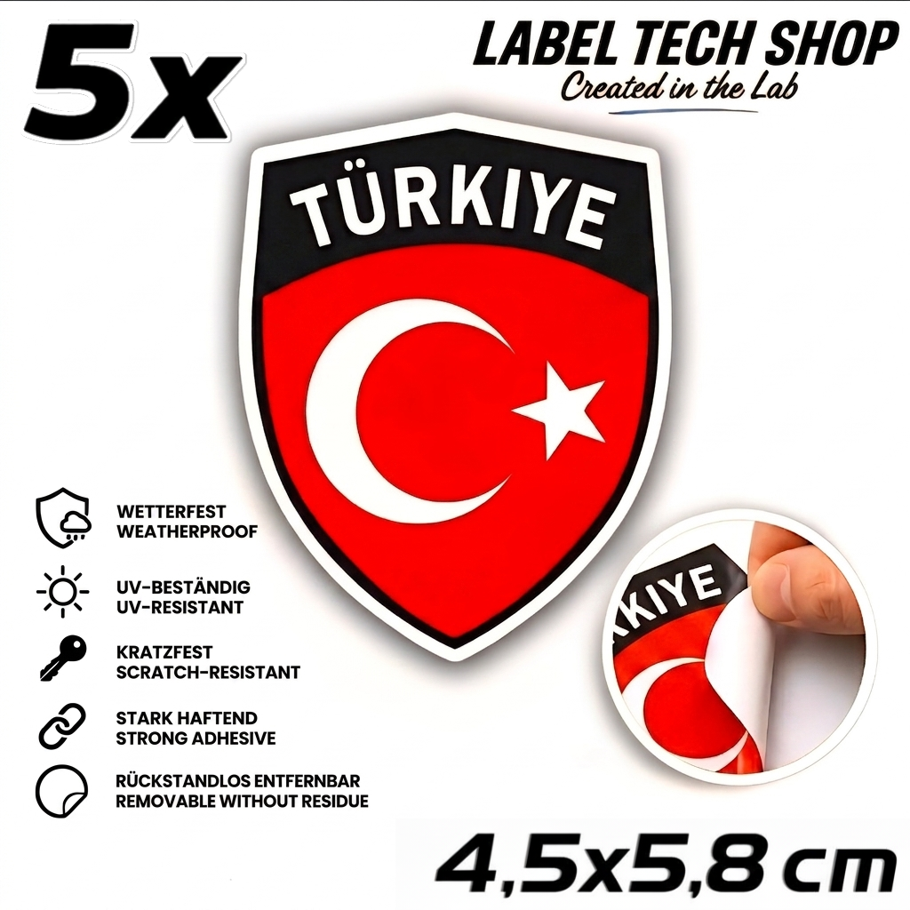 🇹🇷 Türkei Wappen Aufkleber Turkey Sticker Türkiye Çıkartma Wappen Auto Helm Motorrad 4,5x5,8cm NR.101