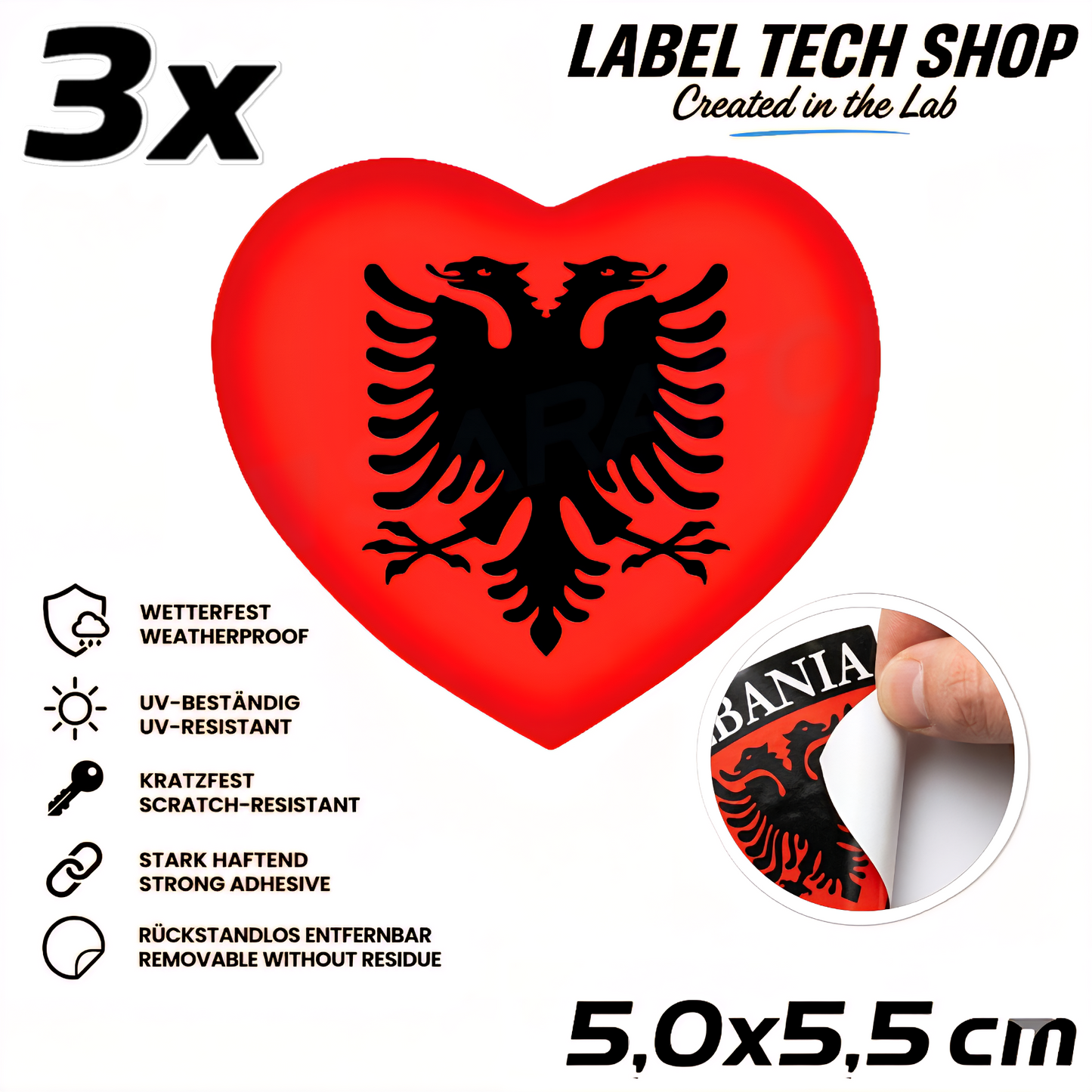 🇦🇱 Albanien Herz Aufkleber Albania Heart Sticker Zemra Shqiptare Sticker Adler 5,0x5,5cm NR.005