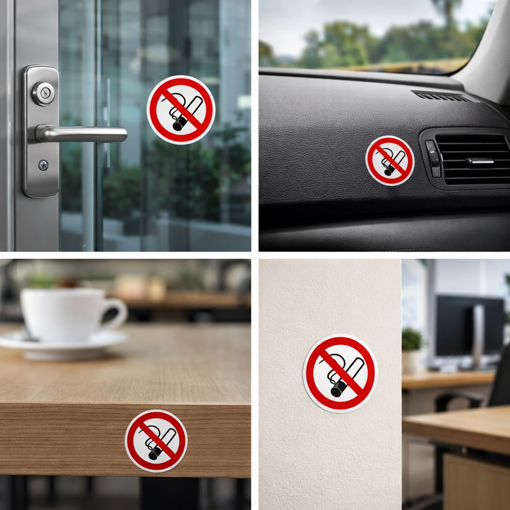 Rauchen verboten Aufkleber Ø5 cm – No Smoking Sticker – No Fumar Hinweiszeichen Innen & Außen – Verbotsschild (126)