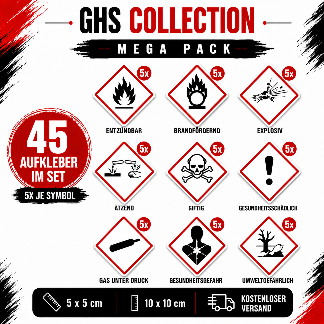 GHS Hazard Label Sticker Set | GHS Hazard Label Sticker Set – All 9 GHS Symbols | All 9 GHS Symbols
