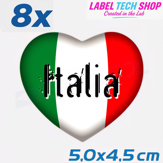 8x Italia/Italien Aufkleber Herz 5×4,5cm Flagge Italien Adesivo Cuore Sticker 060