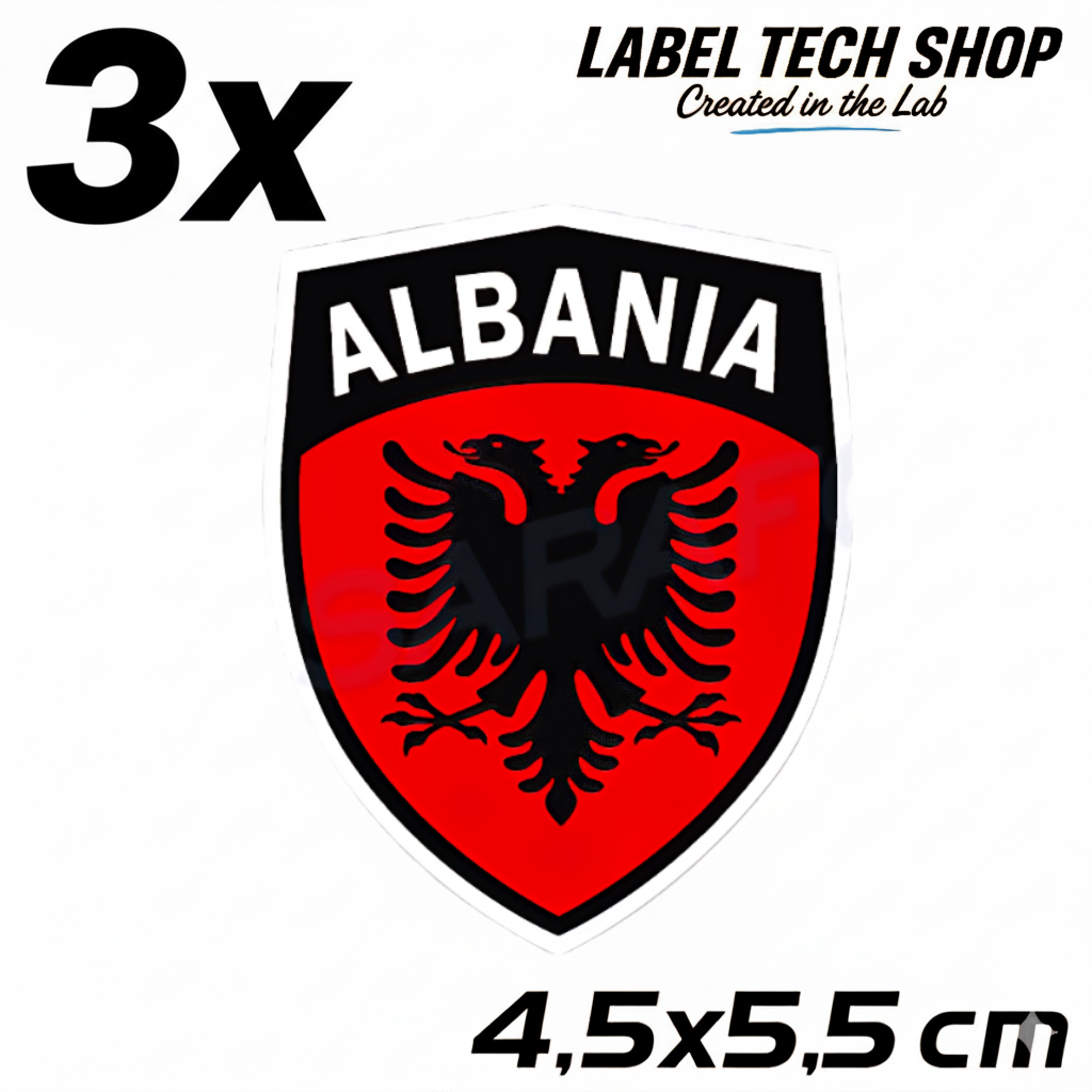 3x Albanien Aufkleber Shqipëria Shqiponja  – Albania Flagge Emblem Wappen Sticker 4,5x5,8cm (105)