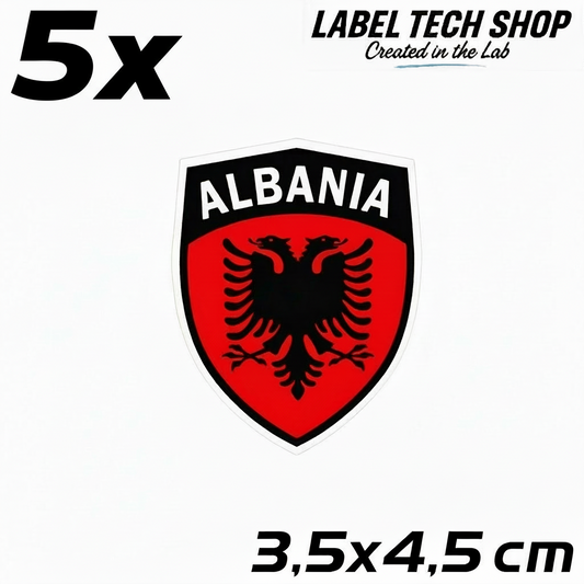5x Albanien Aufkleber Klein Shqipëria Shqiponja  – Albania Flagge Emblem Wappen Sticker 3,5x4,5cm (108)