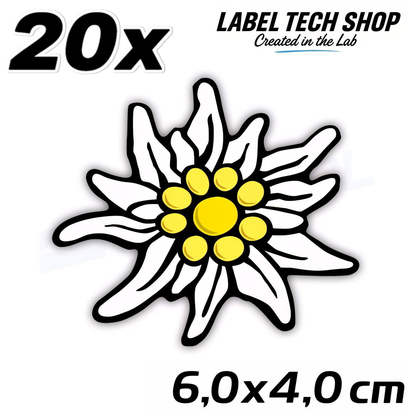 20x Edelweiß Aufkleber 🌼 Alpenblume Sticker – Stella Alpina 6,0×4,0 cm