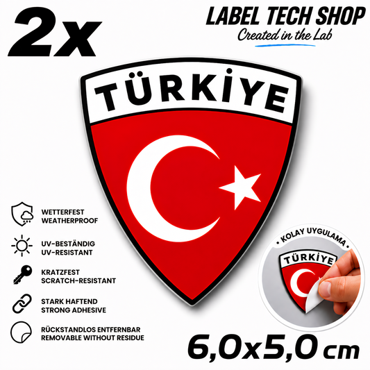 2x Turkey Stickers Türkiye Turkey Flag Emblem Sticker 5.0x5.5cm (007)