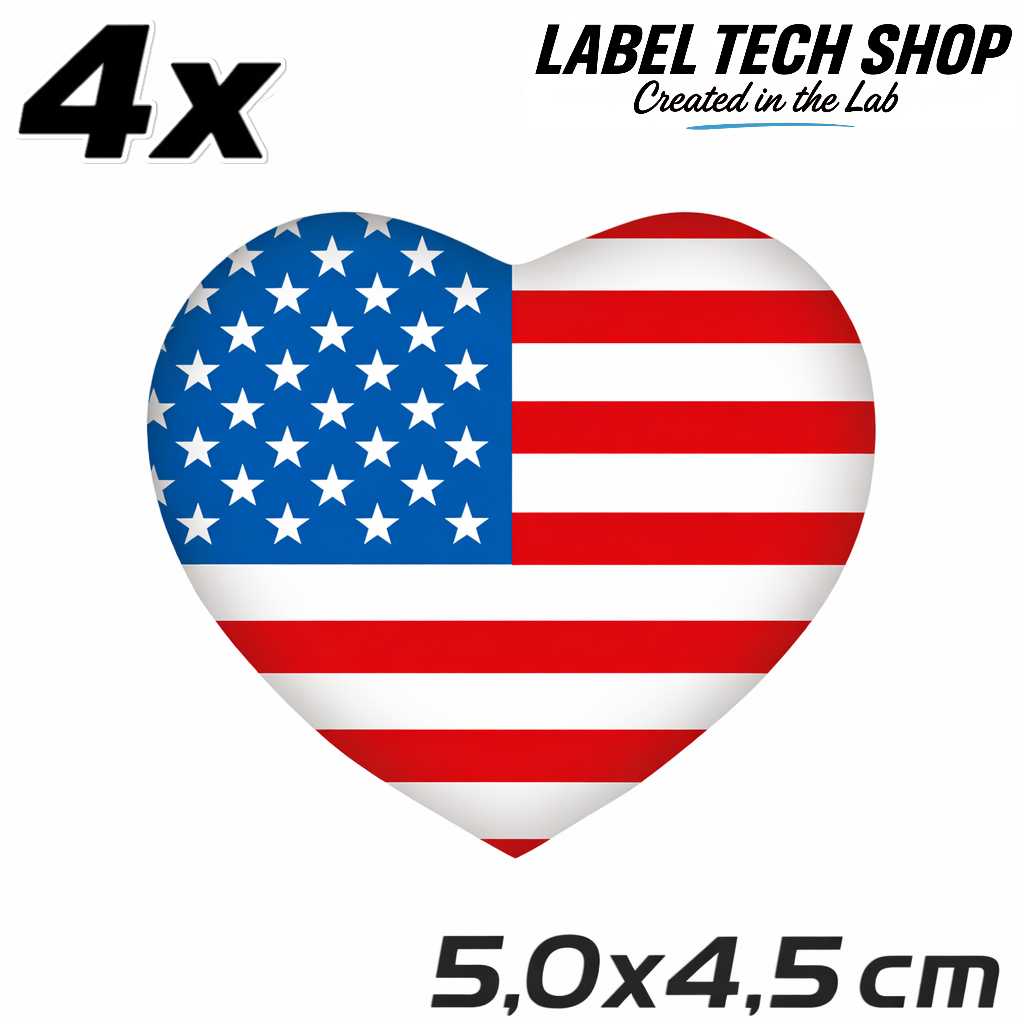 America Amerika Herz Aufkleber Sticker – USA Flag Heart Sticker – Auto Laptop Helm Geschenk – 5,0 × 4,5 cm (057)