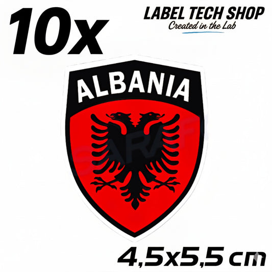 10x Albanien Aufkleber Shqipëria Shqiponja  – Albania Flagge Emblem Wappen Sticker 4,5x5,8cm (105)