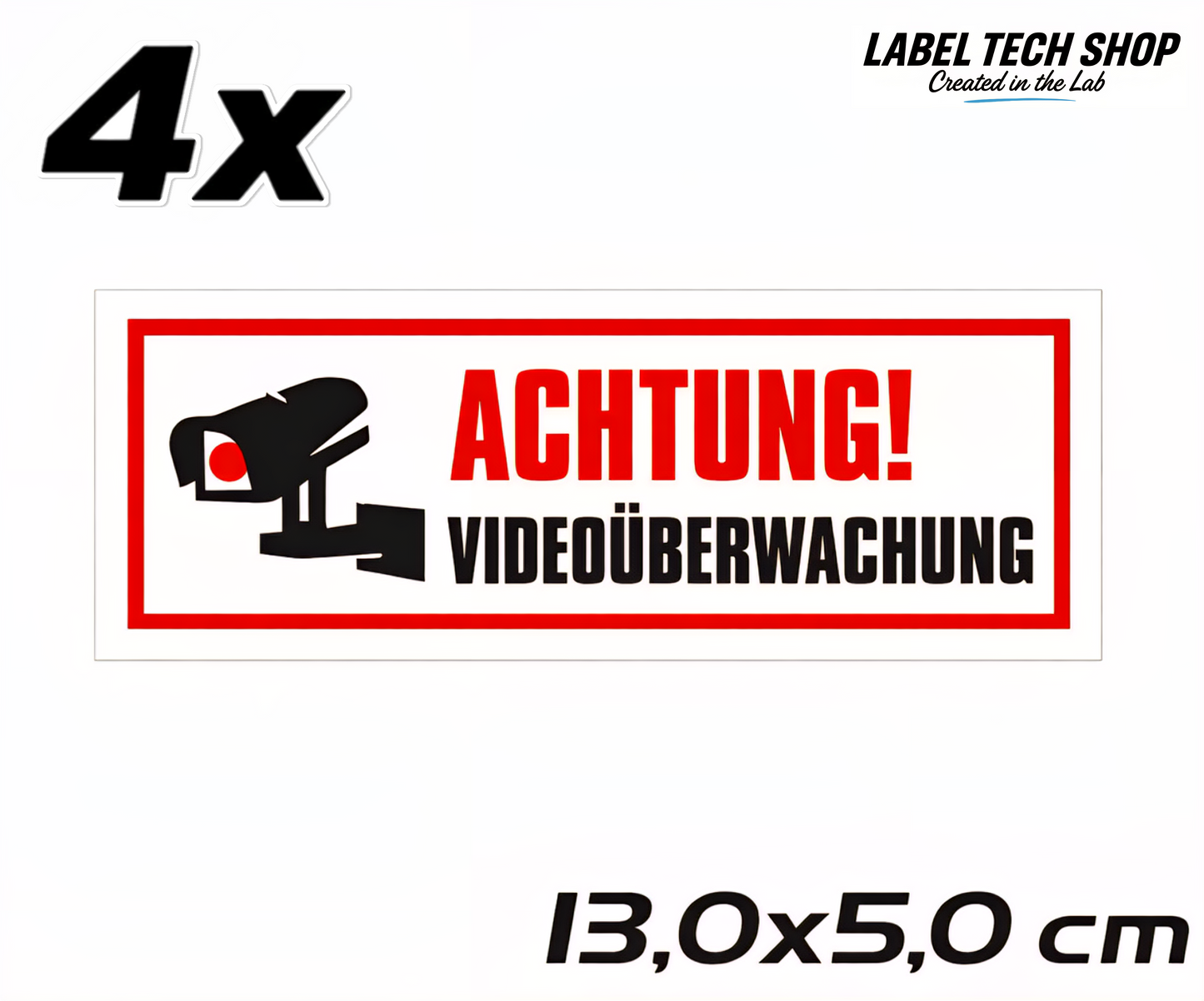 Achtung Videoüberwachung Kamera Aufkleber 13×5cm Hinweiszeichen für Innen&Außen 123