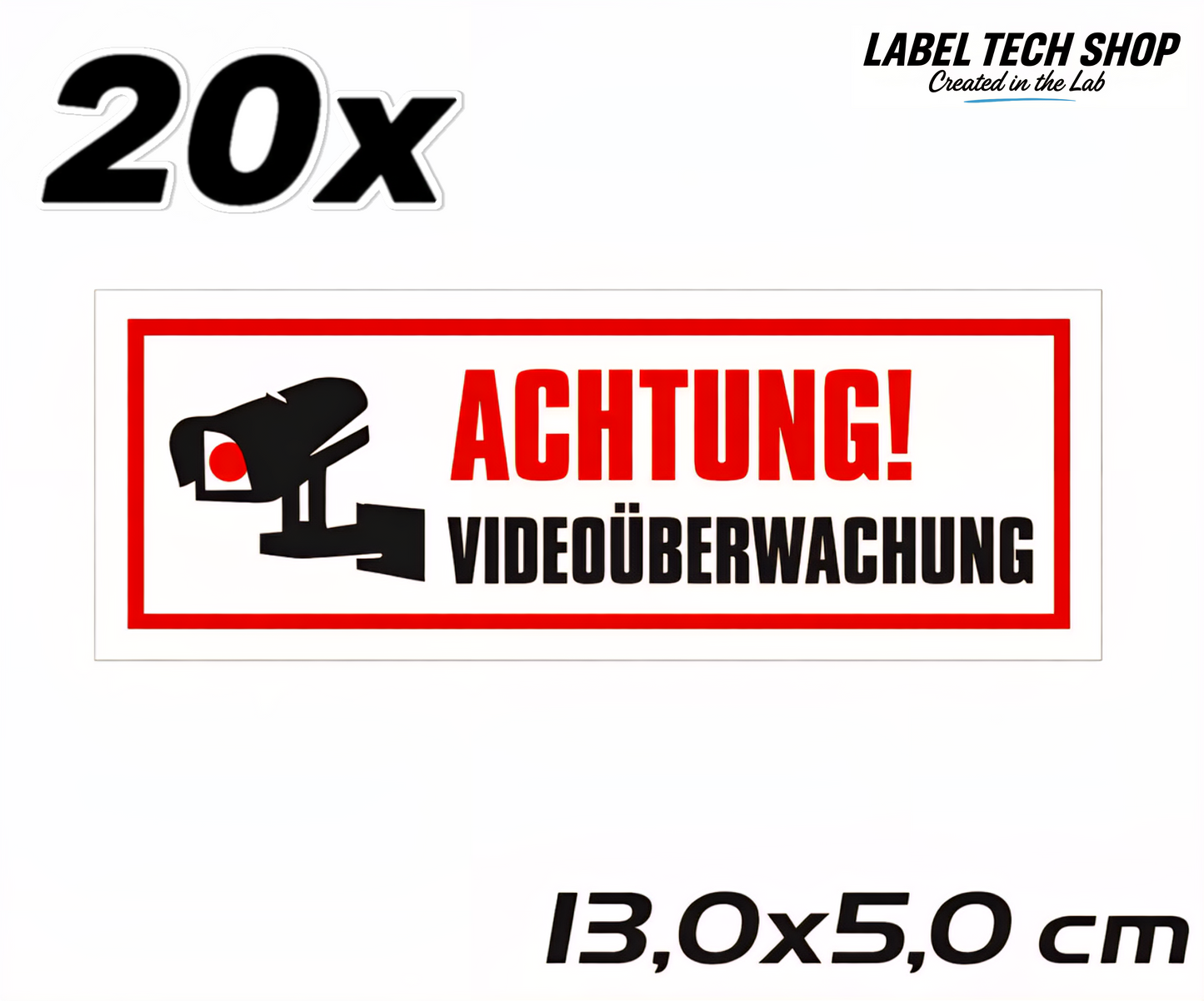 Achtung Videoüberwachung Kamera Aufkleber 13×5cm Hinweiszeichen für Innen&Außen 123