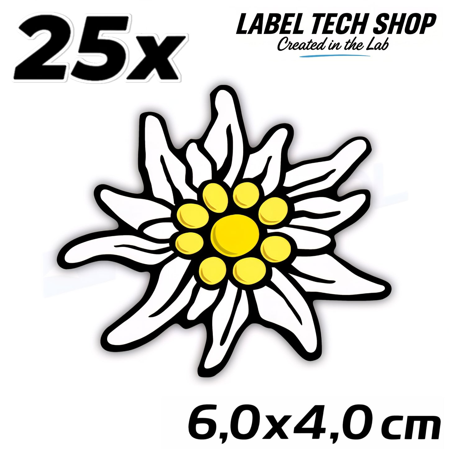25x Edelweiß Aufkleber 🌼 Alpenblume Sticker – Stella Alpina 6,0×4,0 cm