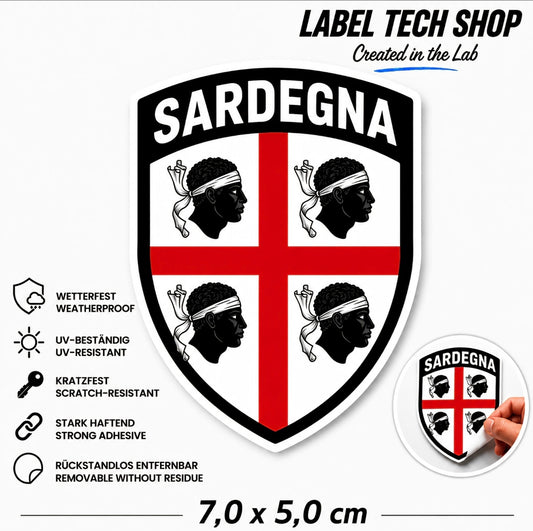 Sardegna Sardinien Sardinia Aufkleber Adesivo Sticker Quattro Mori Flagge Wappen Emblem Auto Helm 7,0x5,0cm NR.008