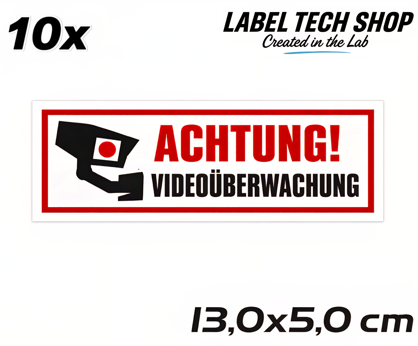 Kamera Aufkleber Achtung Videoüberwachung 13×5cm Hinweiszeichen für Innen&Außen 122