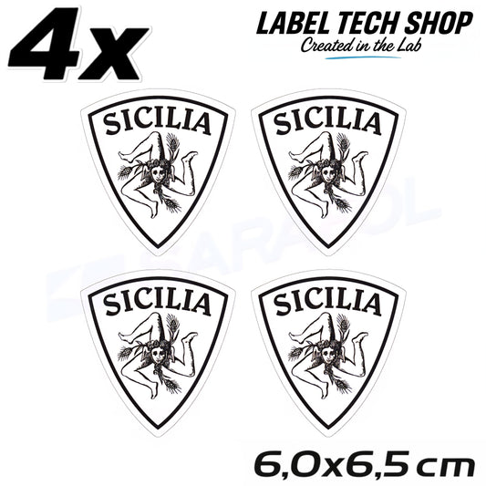 4x Sizilien Aufkleber, Sicilia Sicily Flag Wappen Sticker Black,White 6,0x6,5cm (063)