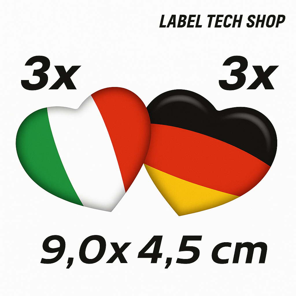 3x Italien & 3x Deutschland Aufkleber Herz 9×4,5cm Flagge Italien Adesivo Cuore Sticker 062