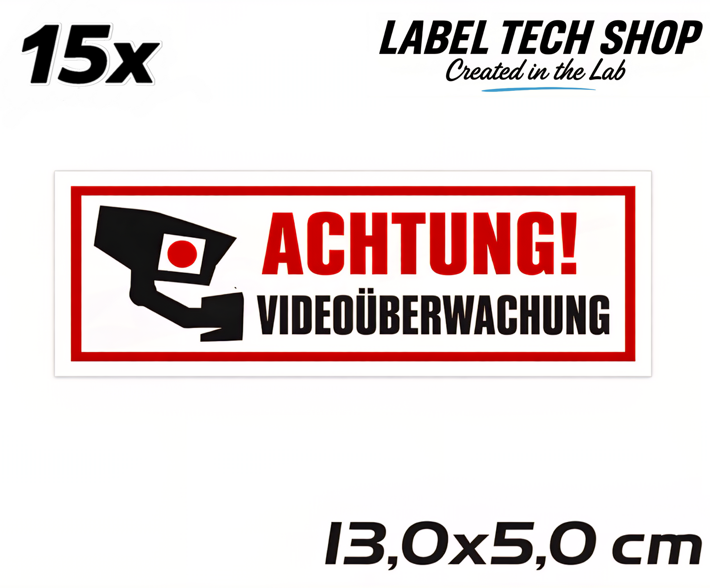 Kamera Aufkleber Achtung Videoüberwachung 13×5cm Hinweiszeichen für Innen&Außen 122