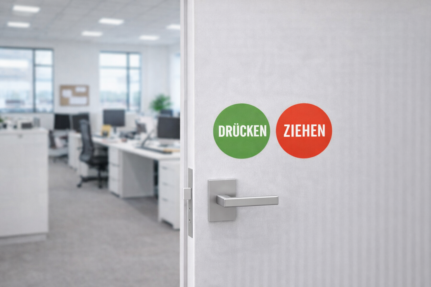 1x Drücken 1x Ziehen Aufkleber 6,0 cm Ø Sticker Hinweiszeichen Gebotszeichen Schild Außenbereich Innenbereich 119